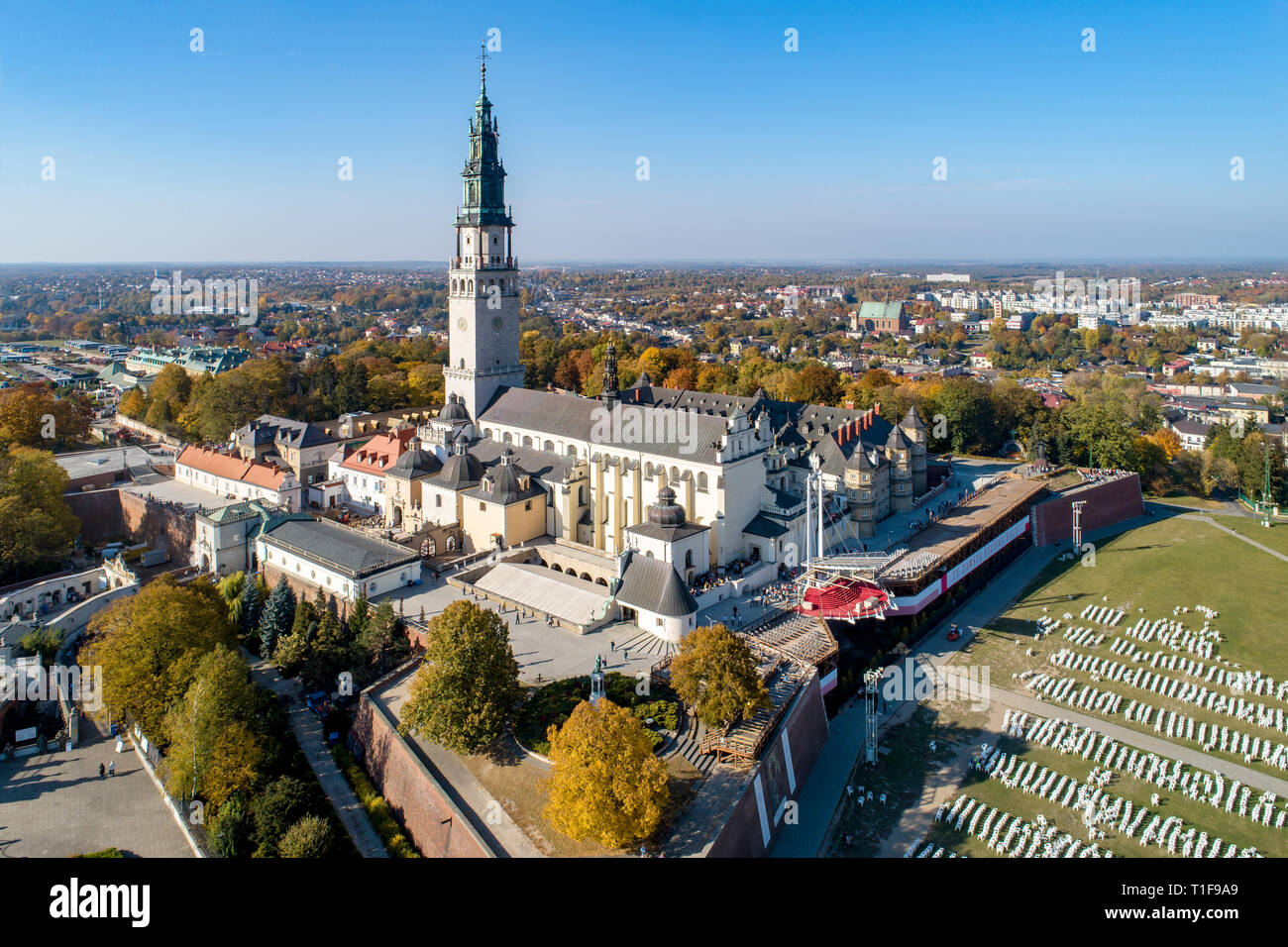 Polen, Częstochowa. Jasna Góra befestigte Kloster und Kirche auf dem Hügel. Die berühmten historischen Ort und polnische katholische Wallfahrtsort. Stockfoto