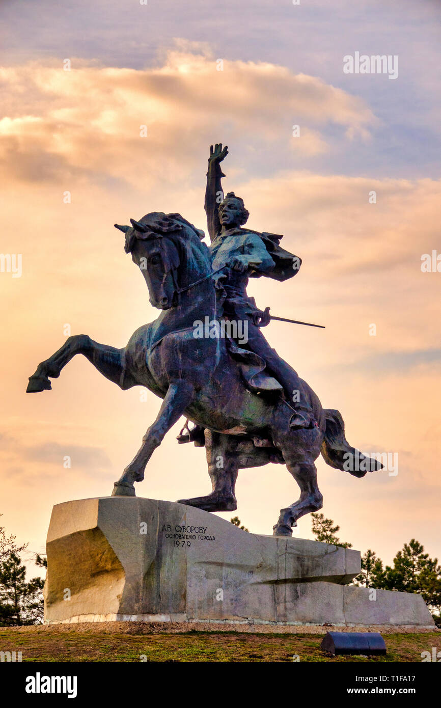 Denkmal für Suworow in Suvorov Square in Tiraspol, Transnistrien, Republik Moldau Stockfoto