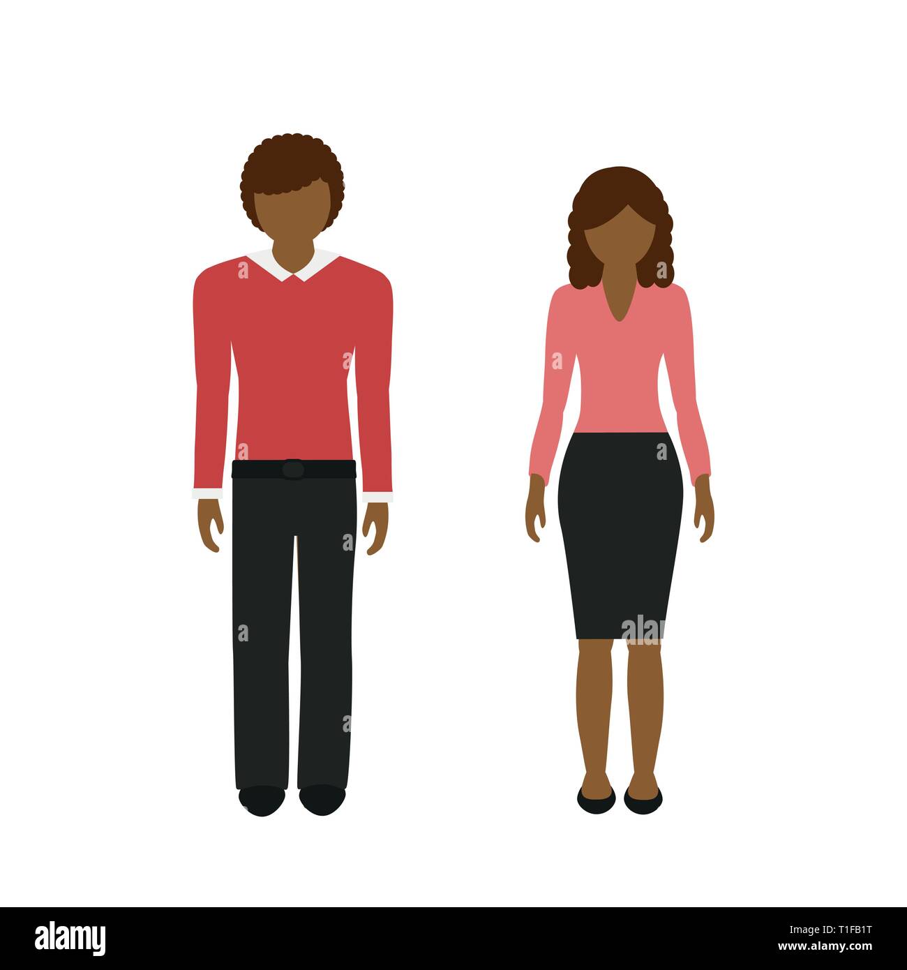 Mann und Frau Charakter mit dunkler Hautfarbe und braunem Haar auf weißem Hintergrund Vektor-illustration EPS 10 isoliert Stock Vektor