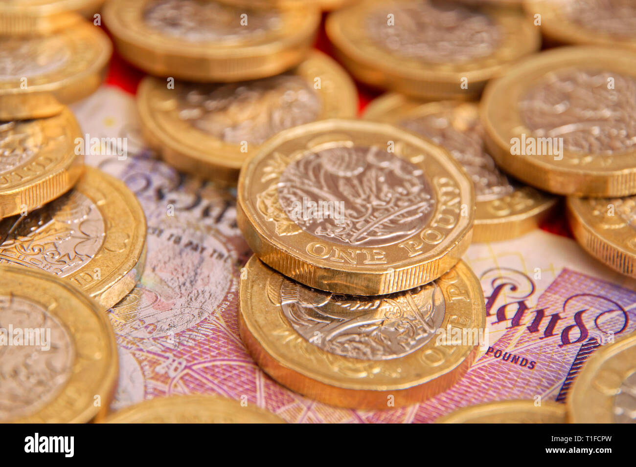 Britisches Pfund Münzen. Stockfoto