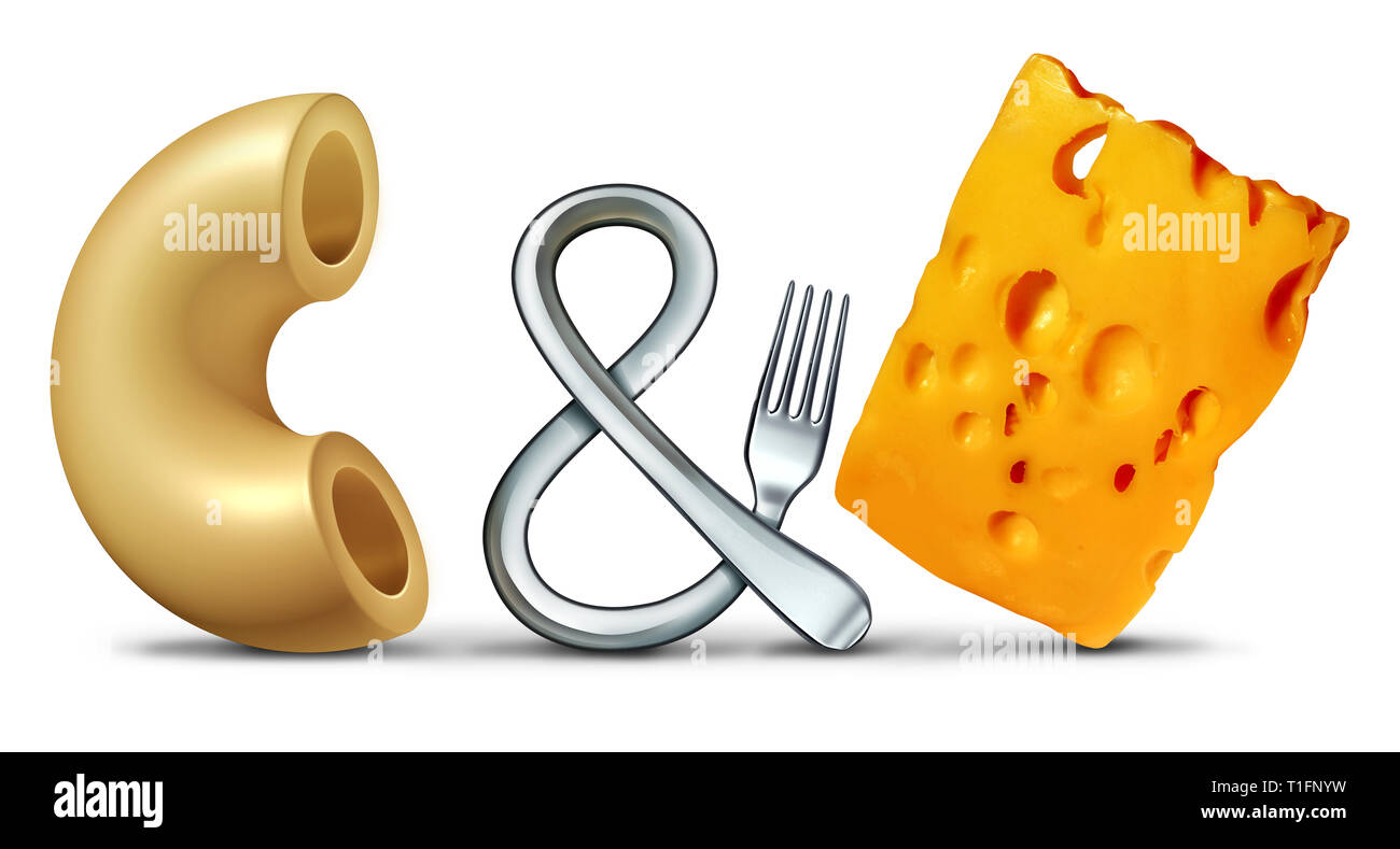 Makkaroni und Käse als traditionelle amerikanische Speisen mit Nudeln als 3D-Darstellung. Stockfoto