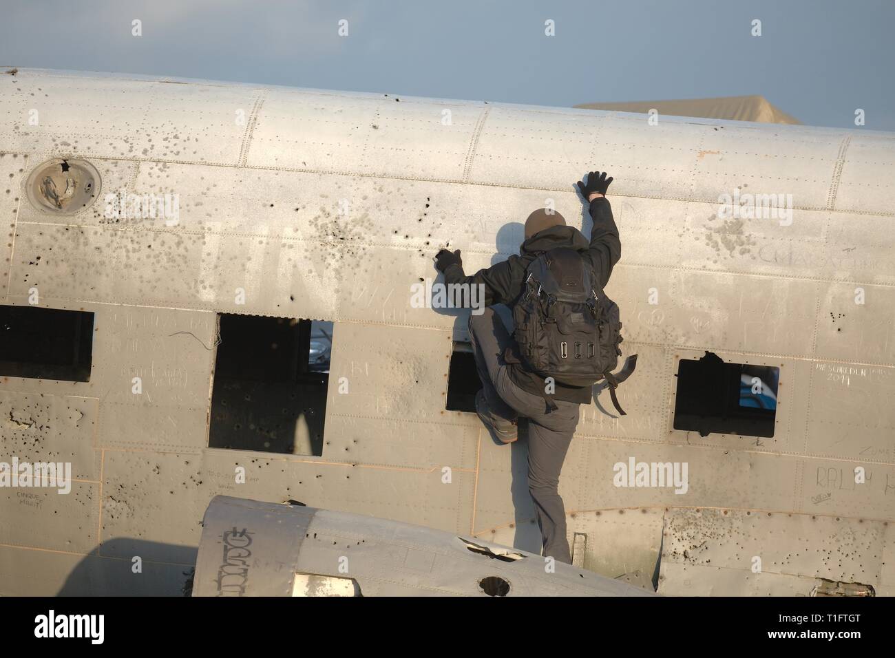 Flugzeugwrack in Island Stockfoto