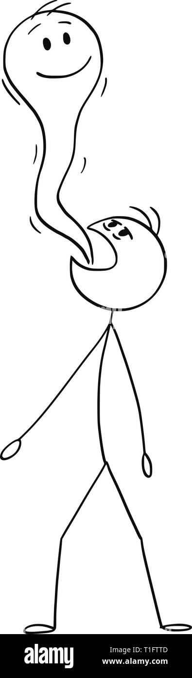 Cartoon Strichmännchen Zeichnen konzeptionelle Darstellung der Mann stirbt und seine Seele, das aus Seinem Mund kommt. Konzept der Tod. Stock Vektor