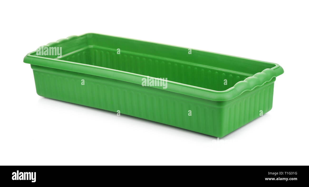 Leer grün Kunststoff Sämlingbehälter isoliert auf weißem Stockfoto