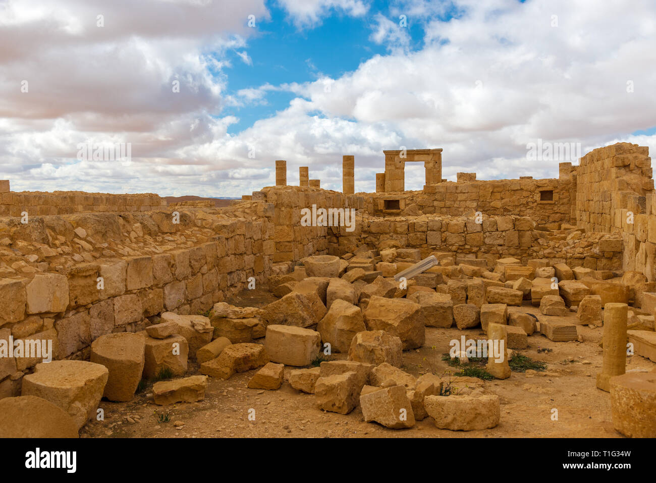 AVDAT, Israel/Feb 19, 2018: Die Ruinen dieser christlichen Nabatäischen Stadt in der israelischen Wüste Negev, verlassen, nach dem 7. Jahrhundert muslimischen Eroberung. Stockfoto
