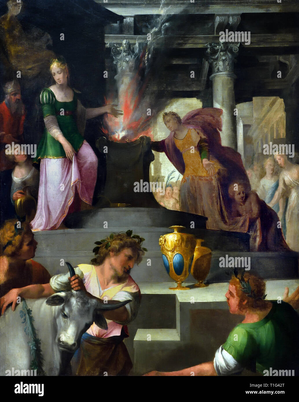 Und hyante Climene bietet ein Opfer zur Venus, 1594-1602, Toussaint DUBREUIL, (et son Atelier), 1561-1602, Frankreich Französisch. Stockfoto