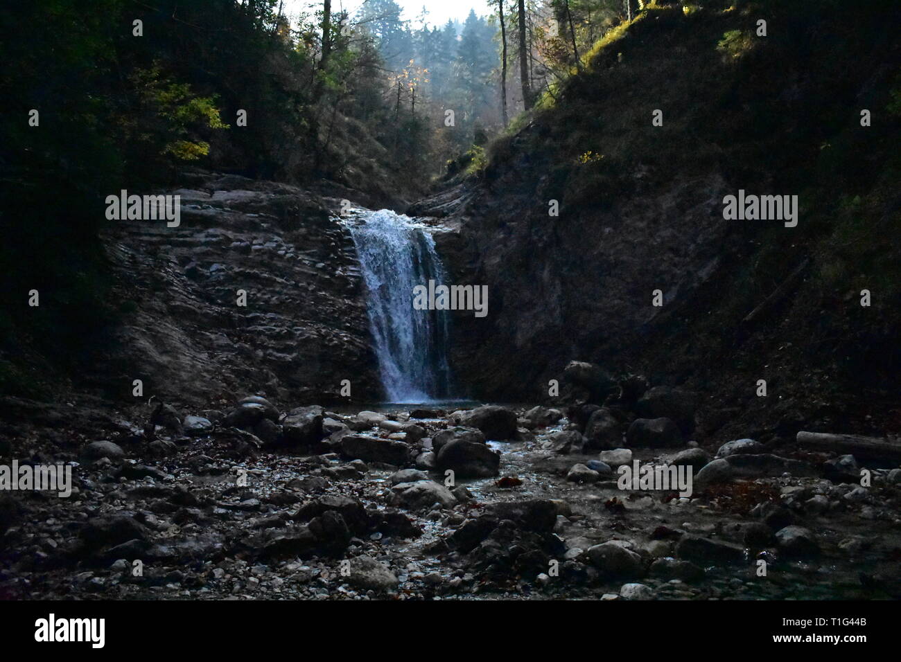 Wasserfall im Bayerischen Wald im Frühjahr Stockfoto