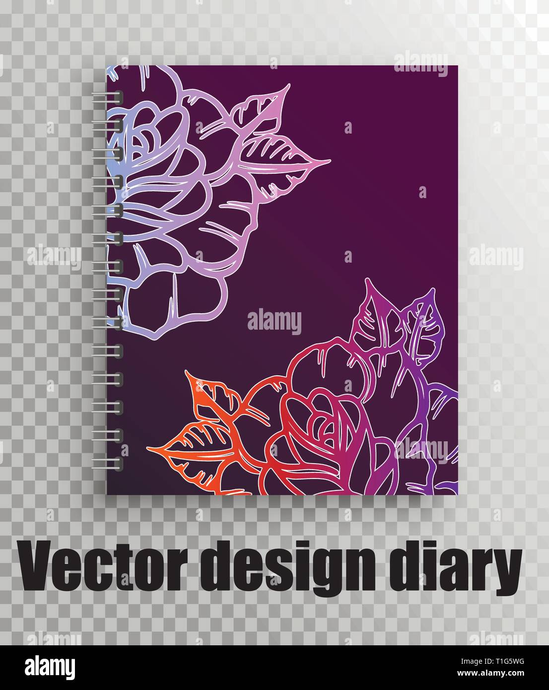Stilvolle Büro. Vektor mockup von Notepad, Tagebuch über eine Feder mit einem schönen stilvollen Drucken - neon Rosen Stock Vektor