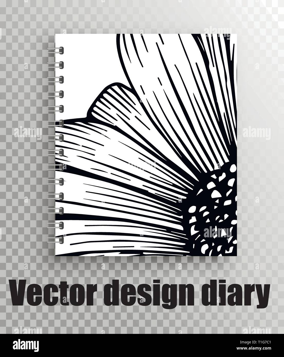 Vektor design Mock-up ein elegantes Notebook, das Tagebuch, Notebooks auf eine Feder - eine schöne Gerbera Blume drucken Notebookschutzhülle Stock Vektor