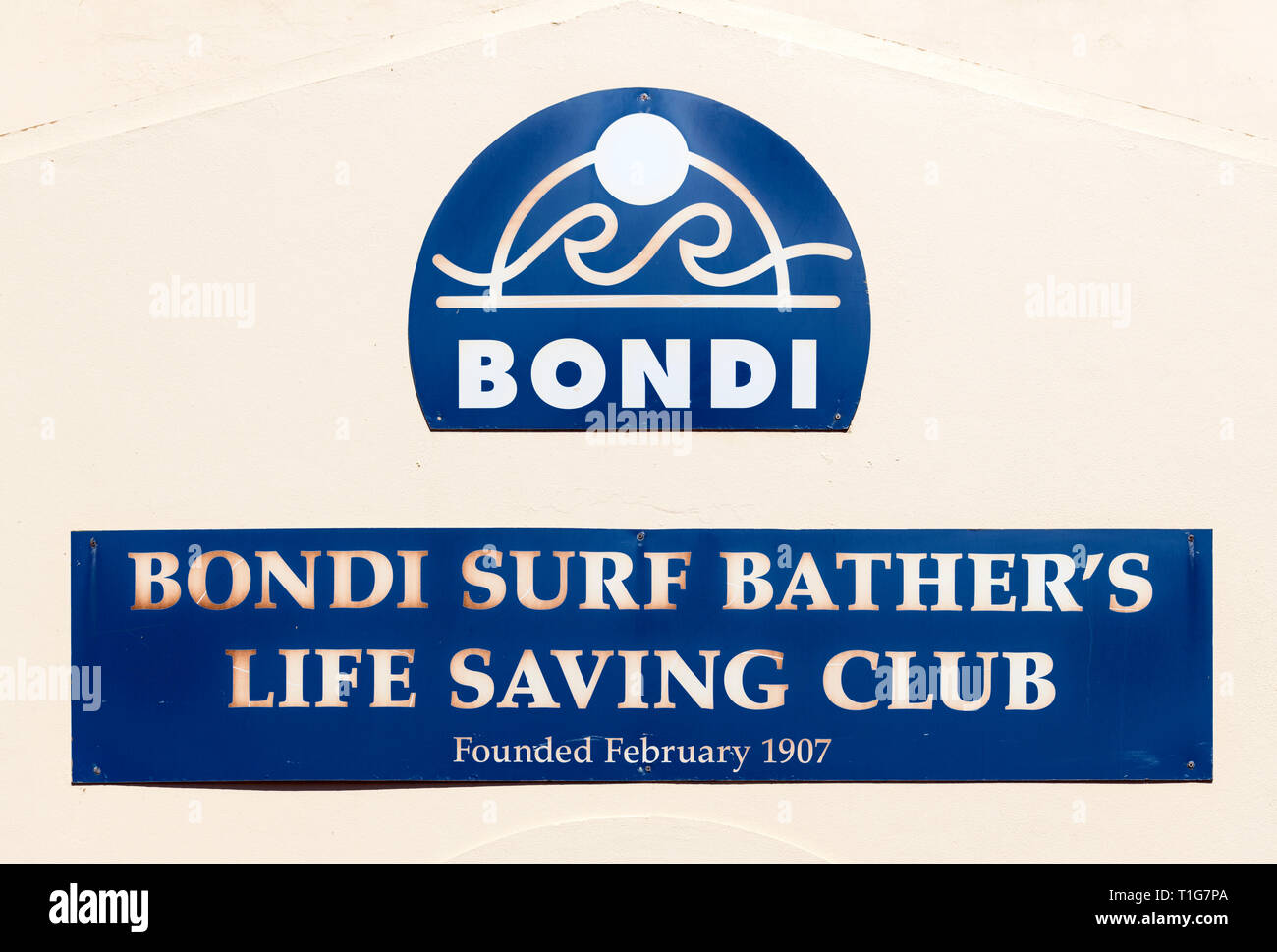 Bondi Beach, Sydney, New South Wales, Australien. Zeichen für die Badenden Bondi's Surf Life Saving Club Stockfoto