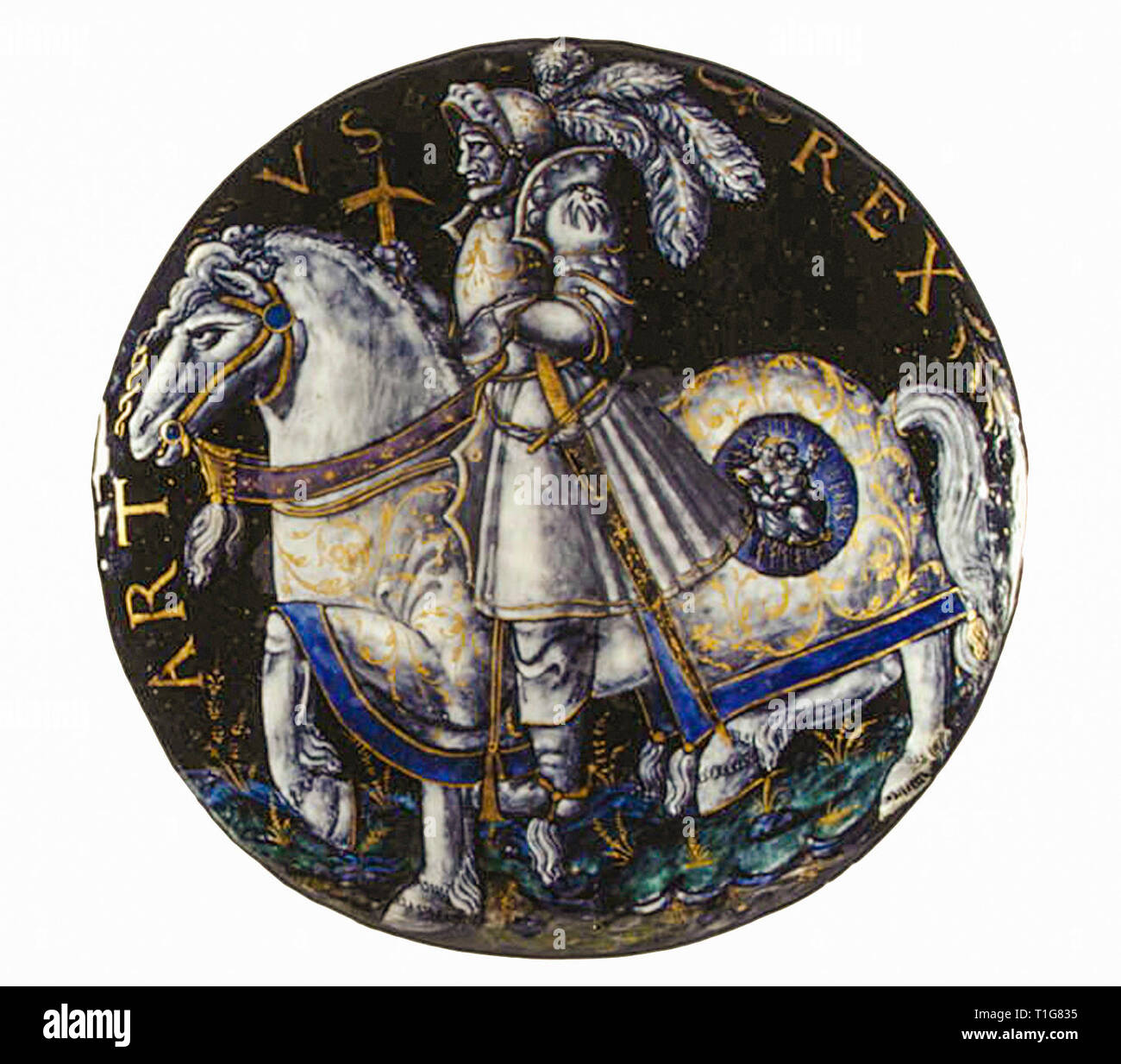 King Arthur, Porträt zu Pferd, Emaille von Colin Nouailher, 1541 Stockfoto