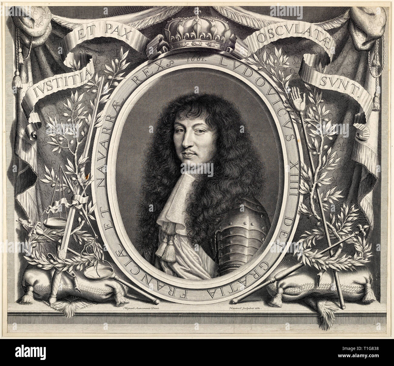 Ludwig XIV. Von Frankreich (1638–1715), Porträtstich von Robert Nanteuil nach Pierre Mignard, 1661 Stockfoto