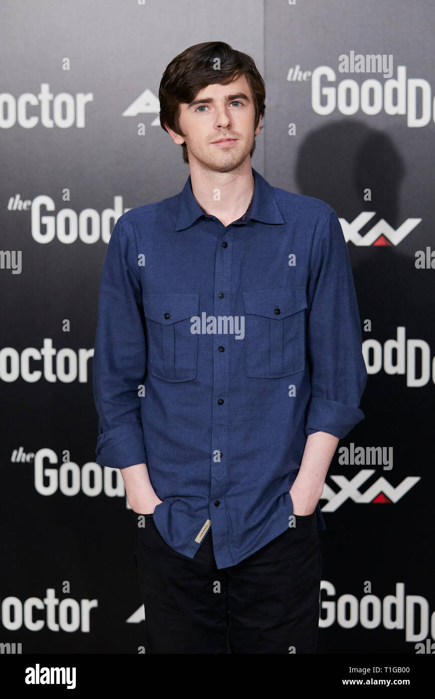 Freddie Highmore während der gute Doktor Fotoauftrag bei Urso Hotel in Madrid gesehen. Stockfoto