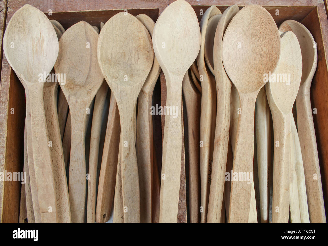 Handgefertigte Holzlöffel Stockfoto
