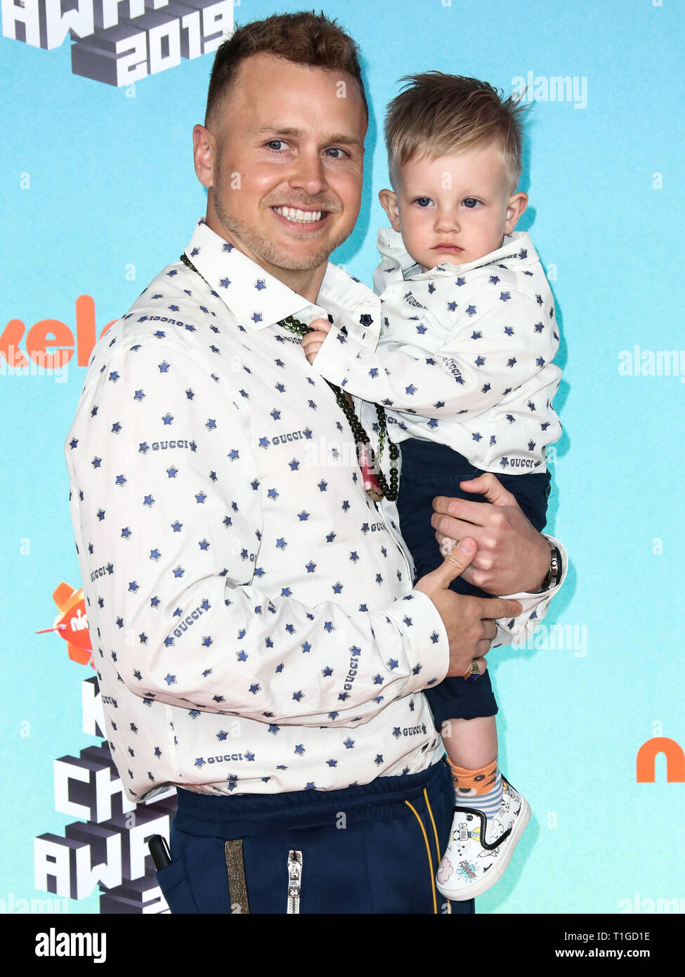 LOS ANGELES, Ca, USA - 23. März: Spencer Pratt und Gunner Stein kommen an der Nickelodeon Kids' Choice Awards 2019 an der USC Galen Center am 23. März 2019 in Los Angeles, Kalifornien, USA. (Foto von Xavier Collin/Image Press Agency) Stockfoto