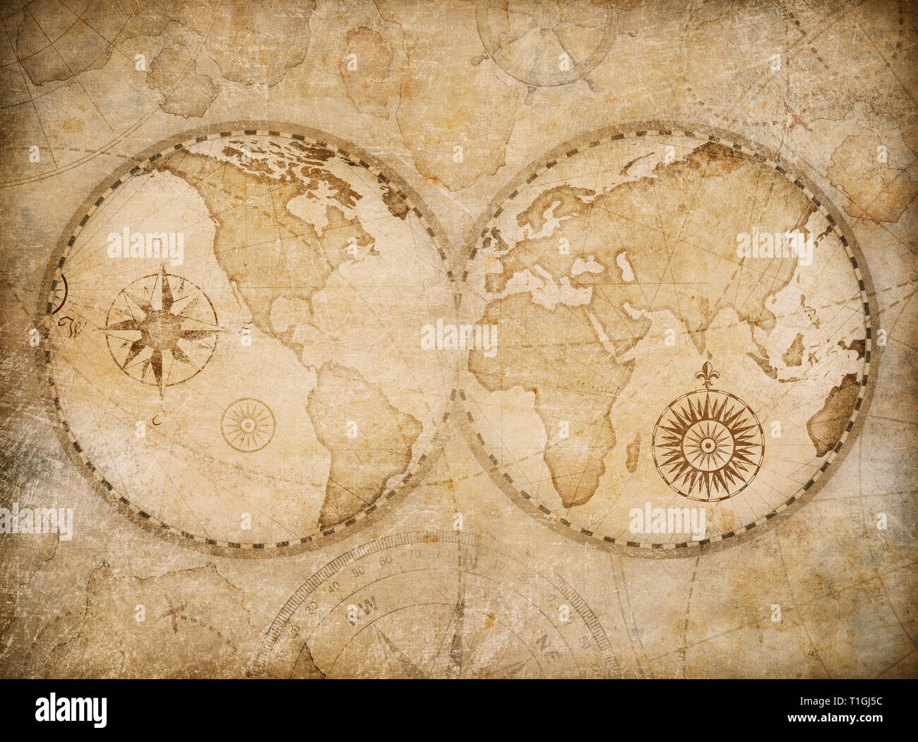 Alte Welt Karte Abbildung auf das Bild von der NASA eingerichtet auf der Grundlage Stockfoto