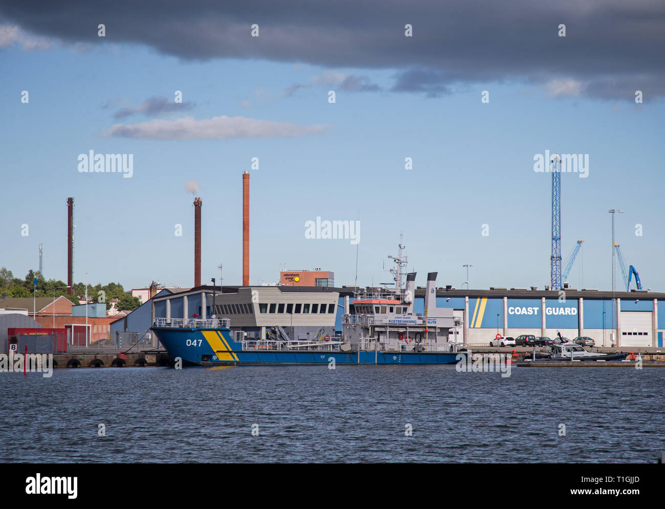 OSKARSHAMN 20170823 Umwelt Rettungsfahrzeug KBV 047 Slite auf der Küstenwache in den Hafen in Oskarshamn. Foto Jeppe Gustafsson Stockfoto