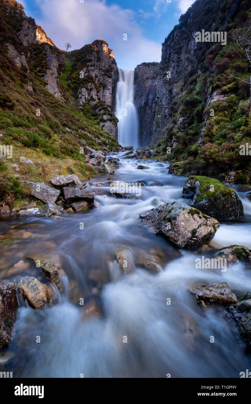 Allt Chranaidh Wasserfall, in der Nähe von Kylesku, Sutherland, Schottisches Hochland, Großbritannien Stockfoto