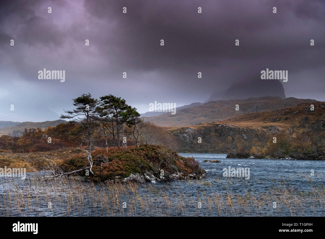 In Wolke über eine stürmische See Druim Suardalain, Glen Canisp, Assynt, Sutherland, Schottland, UK Suilven Stockfoto