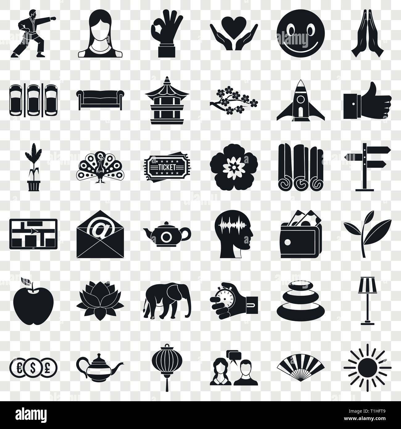 Yoga Studio Icons Set, einfachen Stil Stock Vektor