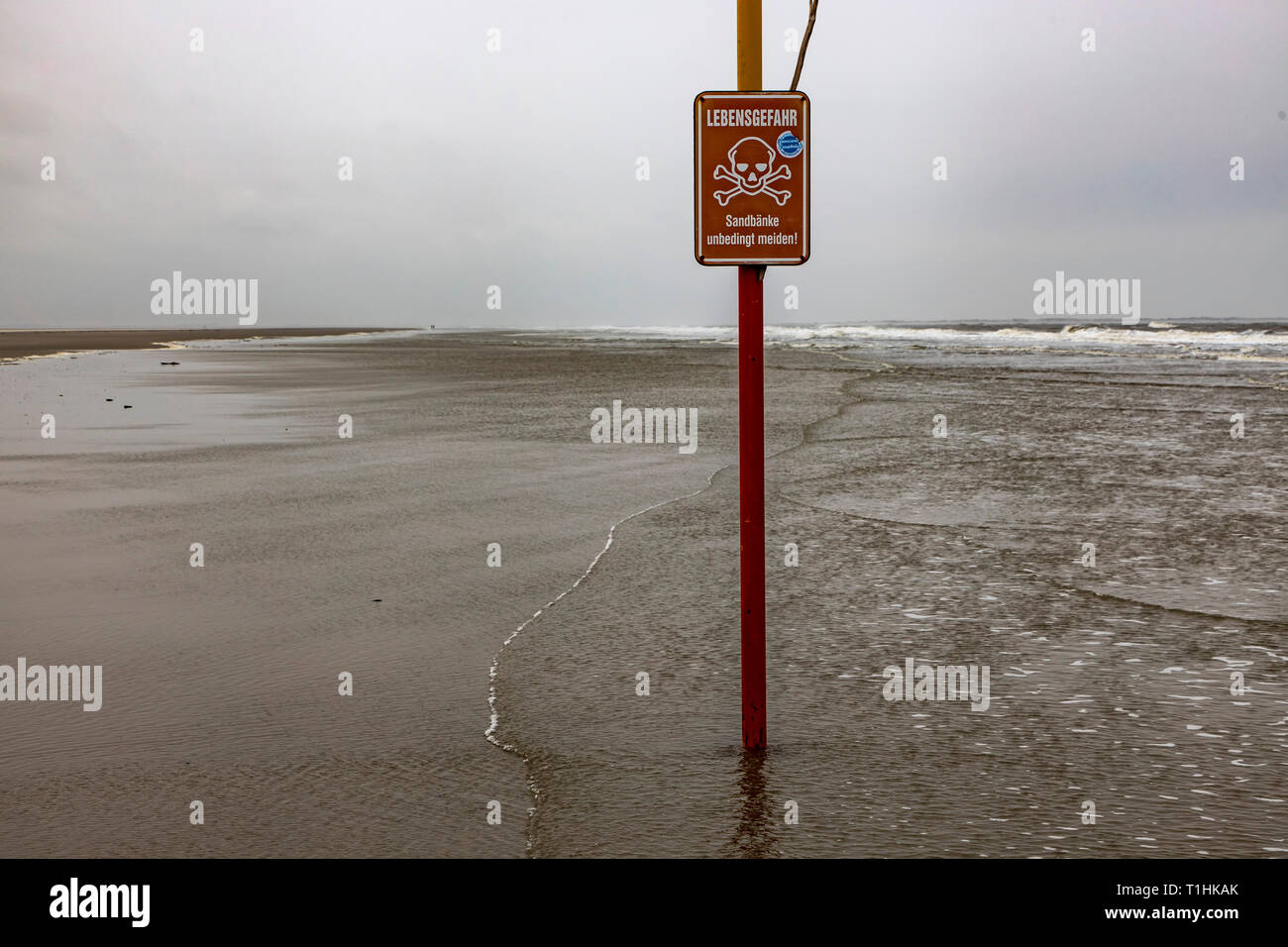 Nordsee Insel Langeoog, Ostfriesland, Niedersachsen, Nordsee, Strand, Warnsignal für die Gefahr zu geben Sie die Sandbänke, Stockfoto