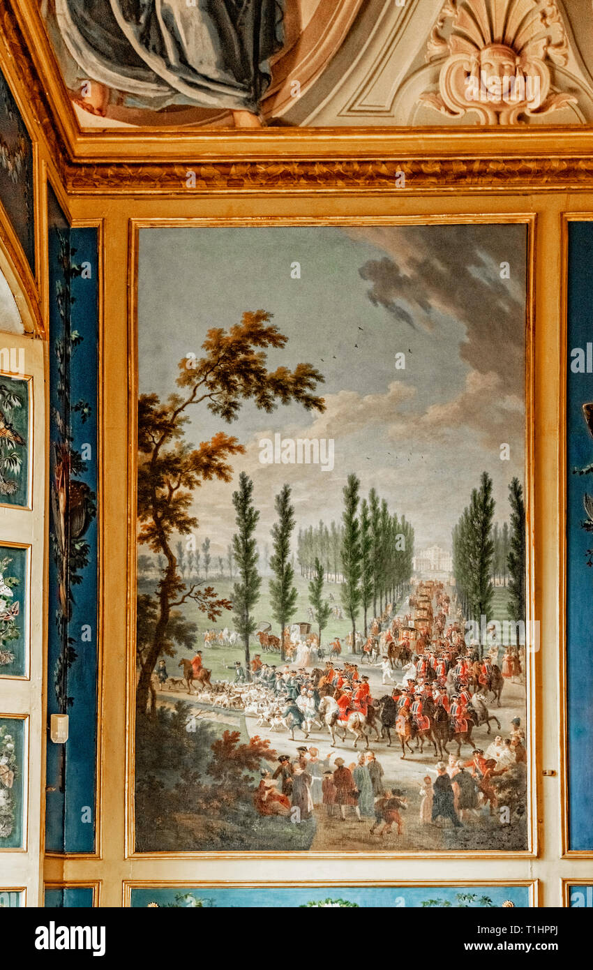 Italien Piemont Stupinigi - Savoy royal Jagdschloss - der squire Zimmer mit Jagdszenen Stockfoto