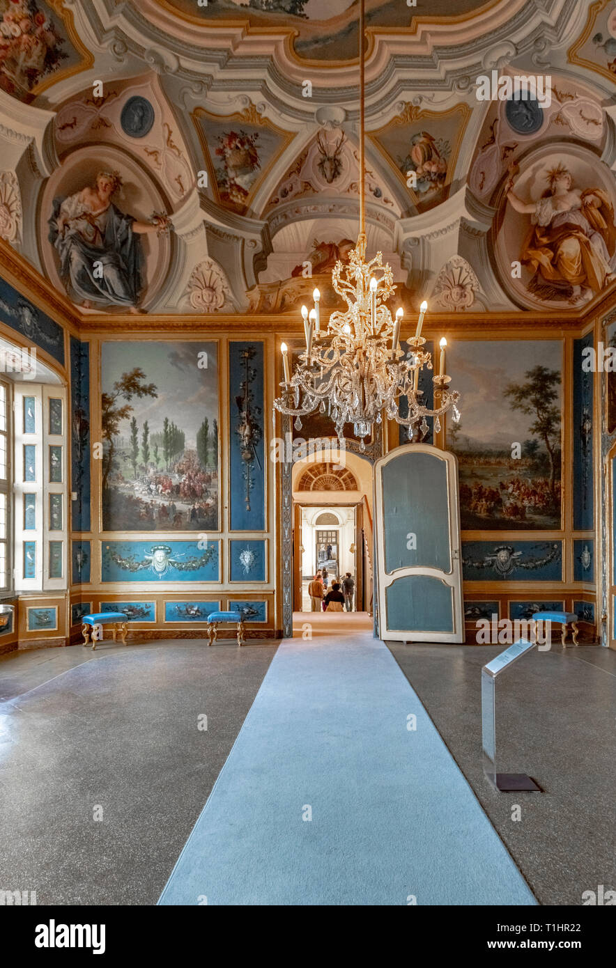 Italien Piemont Stupinigi - Savoy royal Jagdschloss - der squire Zimmer mit Jagdszenen Stockfoto