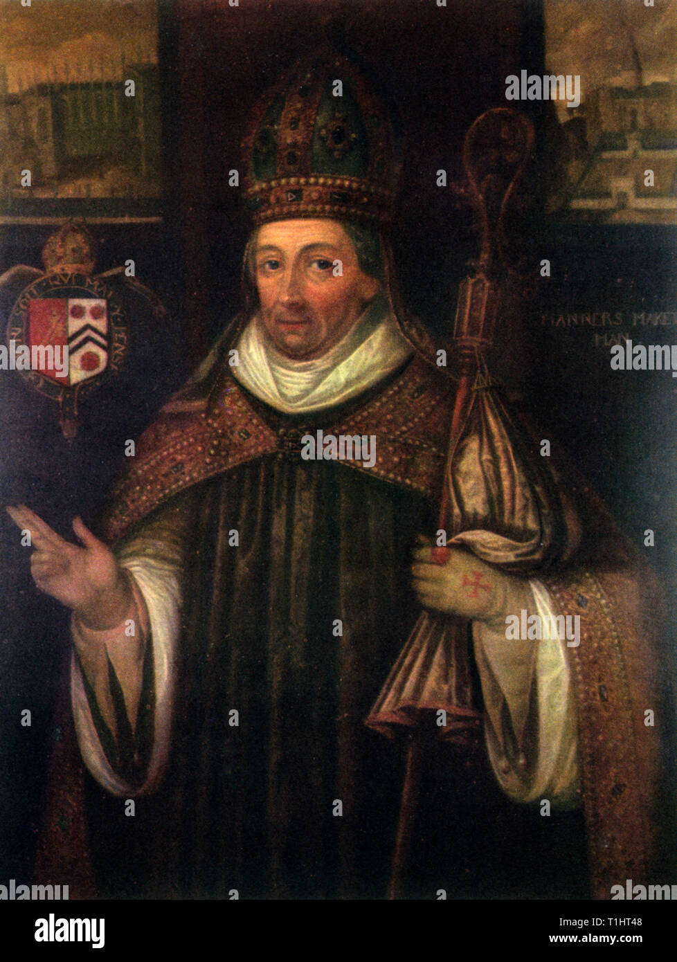 Wilhelm von Wykeham (1320 oder 1324-1404). Nach Wilhelm Sonmans (d1708). Wykeham war Bischof von Winchester, Kanzler von England, Gründer des Winchester College (1382), des New College Oxford (1379) und der New College School (1379). Auch für König Edward III., für den er einen großen Teil des Windsor Castle rekonstruierte, unternahm er Architekturarbeiten. Stockfoto