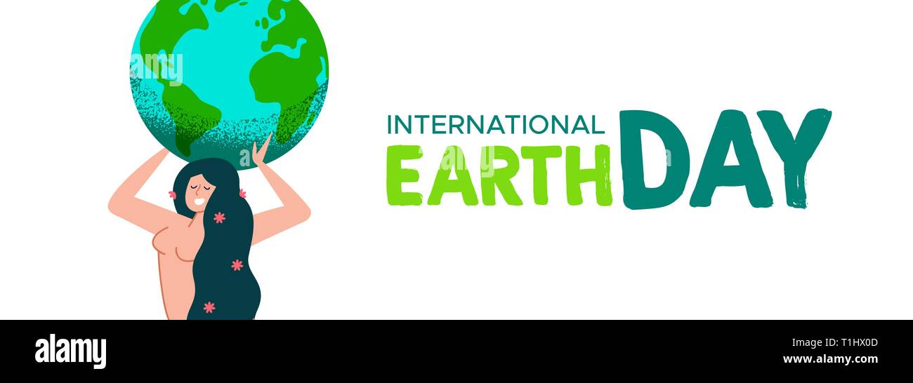 Internationale Mutter Erde Tag Web Banner Abbildung der Natur Frau mit den Planeten für Umwelt Care Concept. Stock Vektor