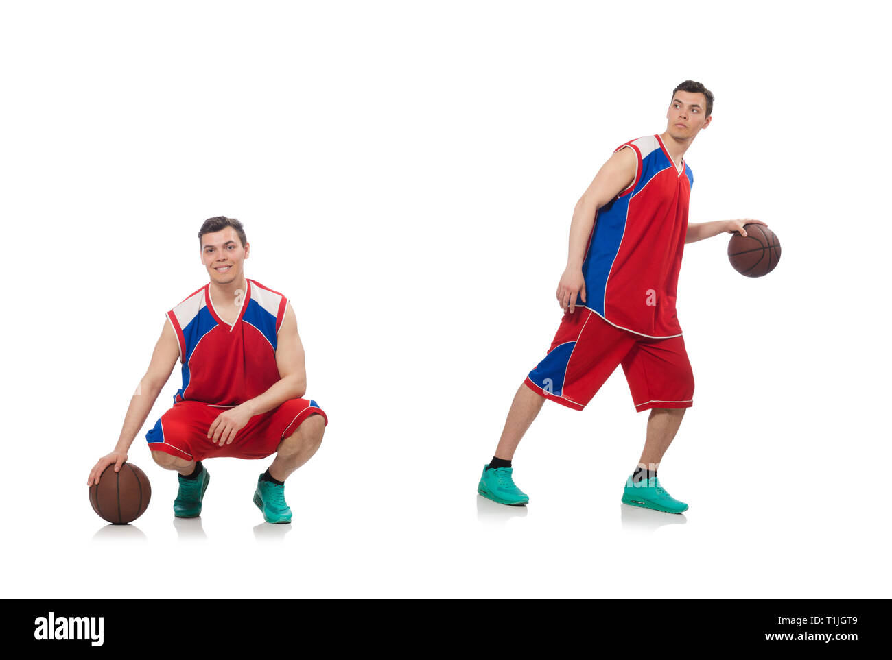 Junge Basketballer isoliert auf weiss Stockfoto