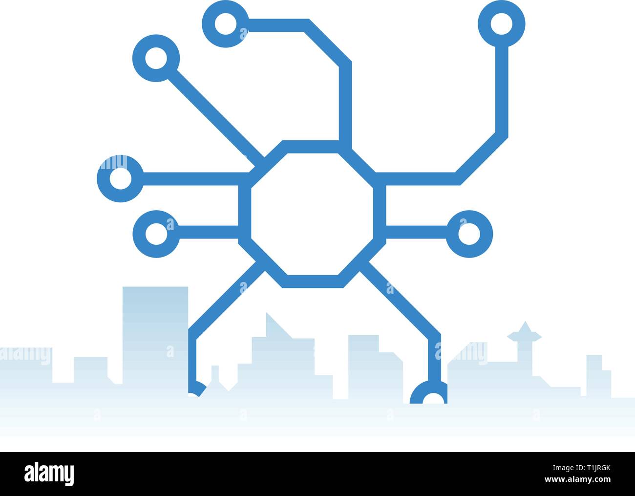 Stromkreis Octopus terrorisiert die Stadt. Stock Vektor