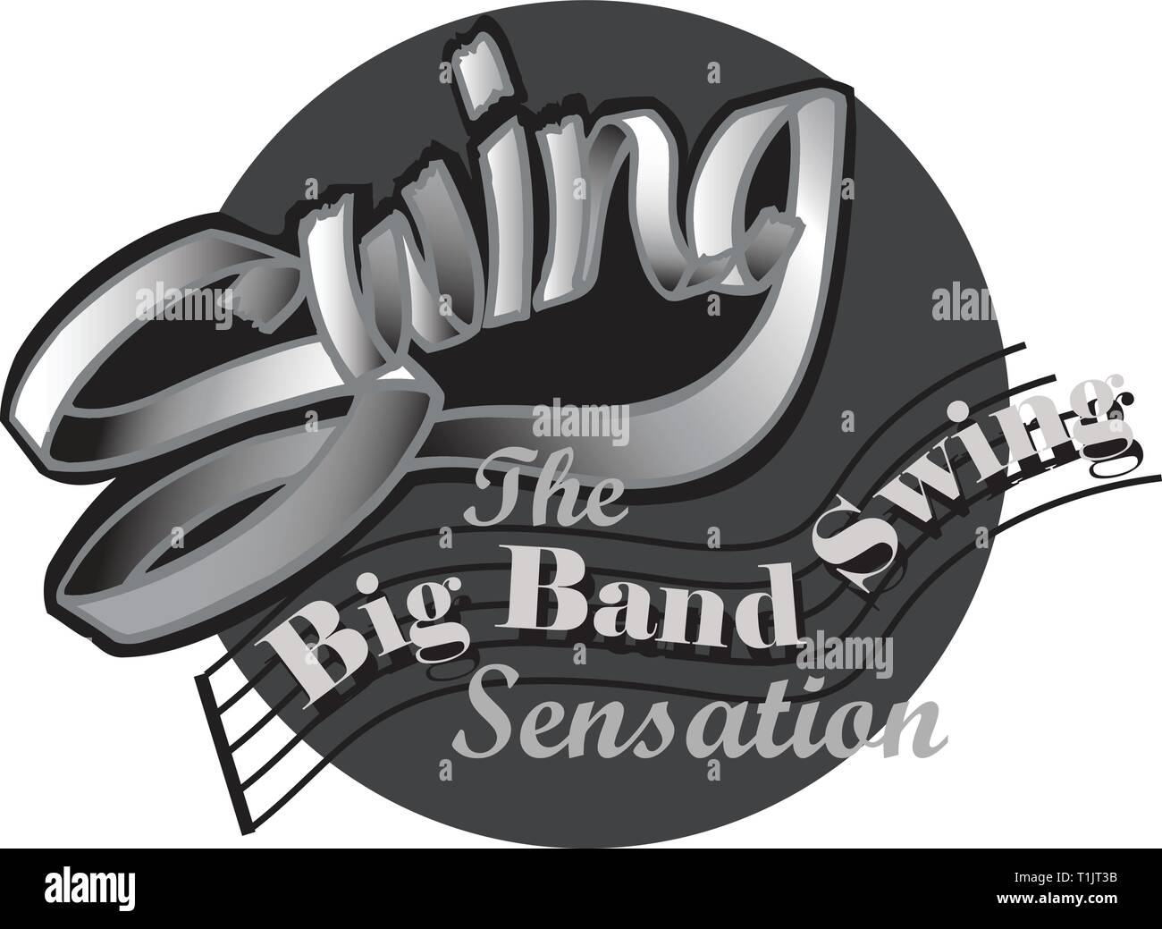 Die Big Band Swing Sensation im Kreis Muster mit einem musikalischen Bar mit Big Band Swing über es geschrieben Stock Vektor