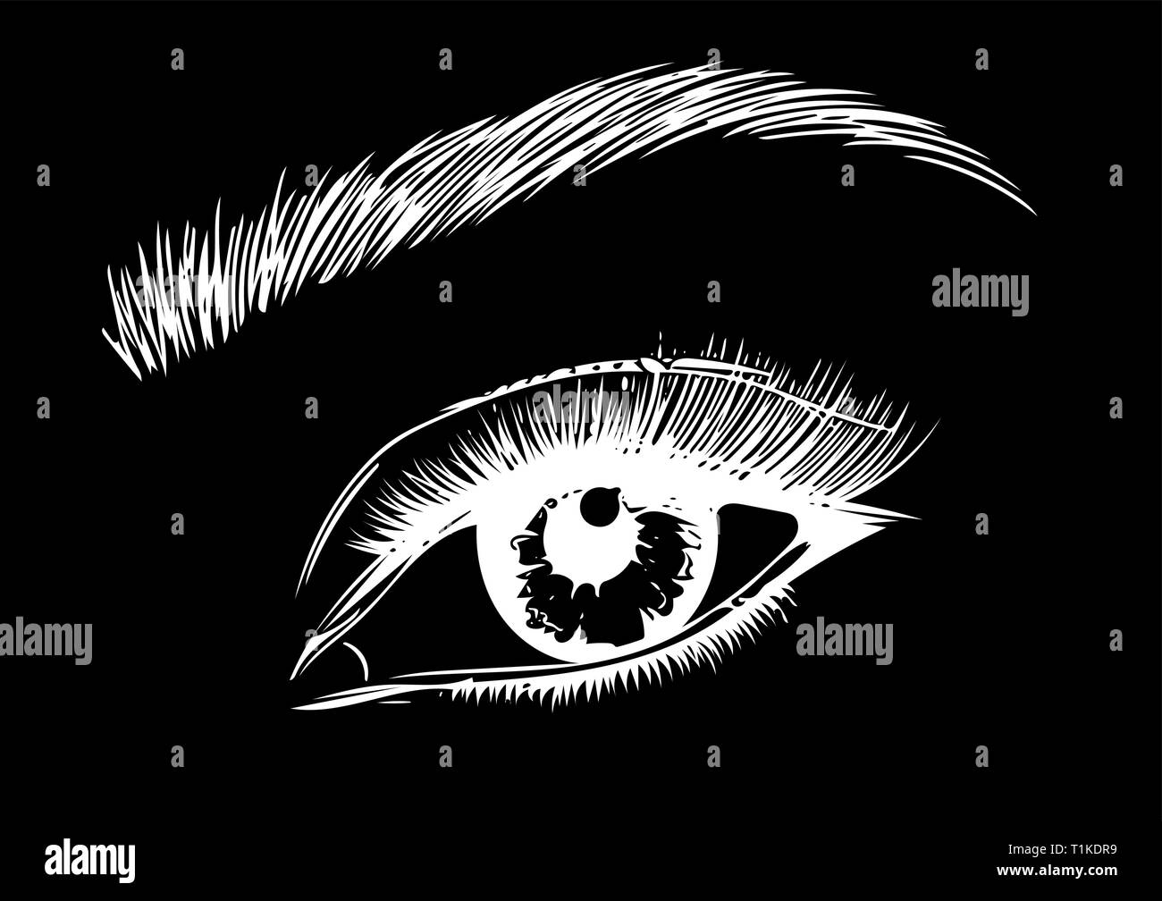 Auge auf schwarzen Hintergrund. Augen Art. Frau Auge. Das auge Logo. Augen Art. menschliche Auge, Auge close up-Vektor. Stock Vektor