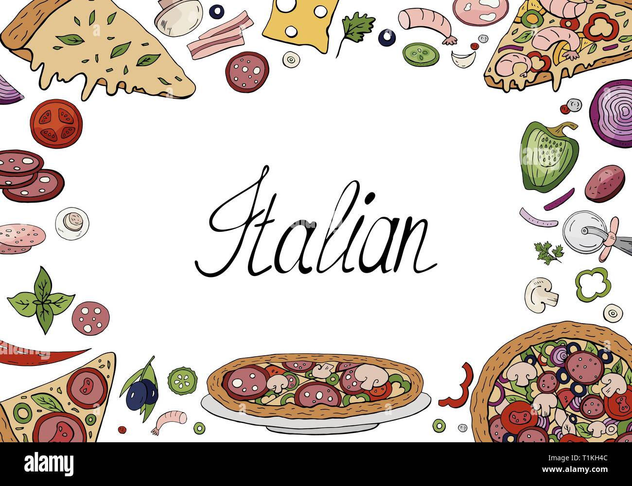Satz von Hand gezeichnet italienisches Essen Elemente auf weißem Hintergrund Stock Vektor