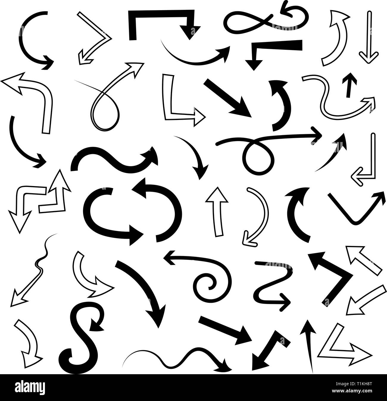 Pfeile gesetzt. Mixed Style flache schwarze Symbole Stock Vektor