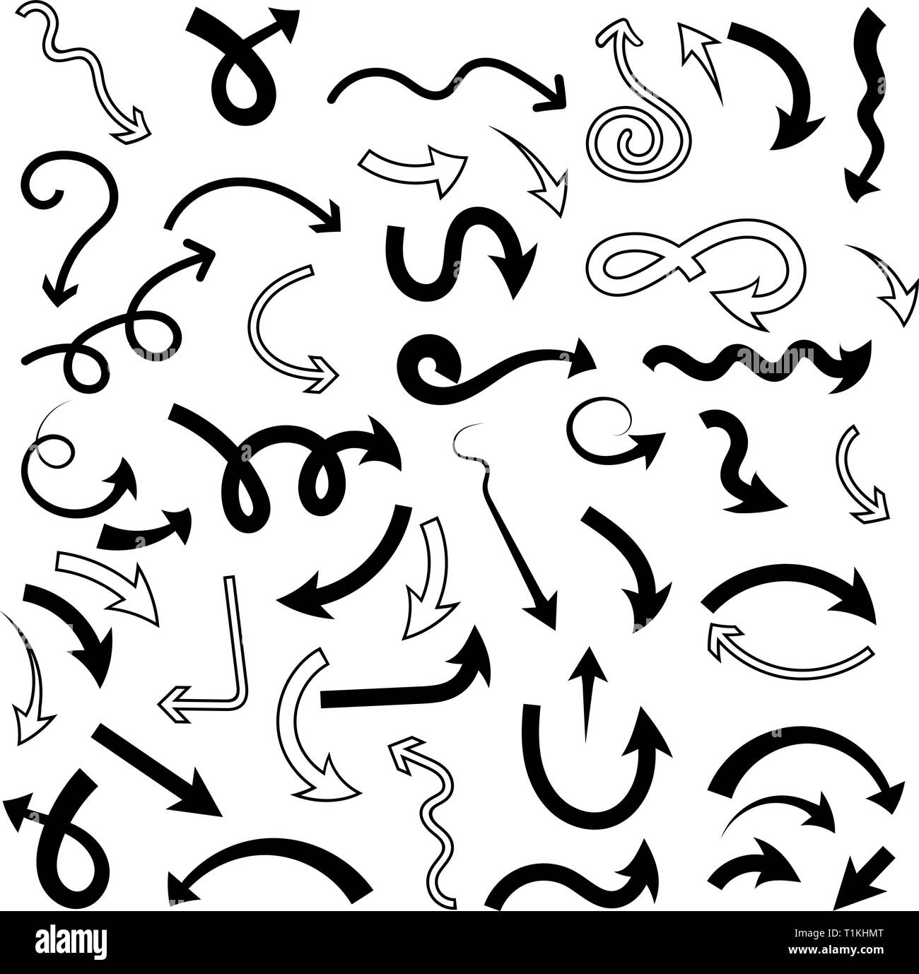 Pfeile gesetzt. Mixed Style flache schwarze Symbole Stock Vektor