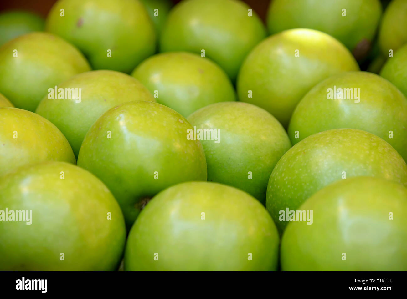 Haufen grüne reifen Apfel Früchte Nahaufnahme Stockfoto