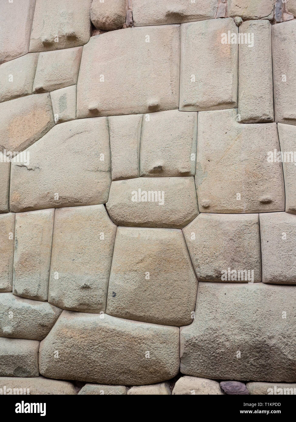 Alten Inka Stone Wall in der Stadt Cusco, Peru. Stein arbeiten Stockfoto