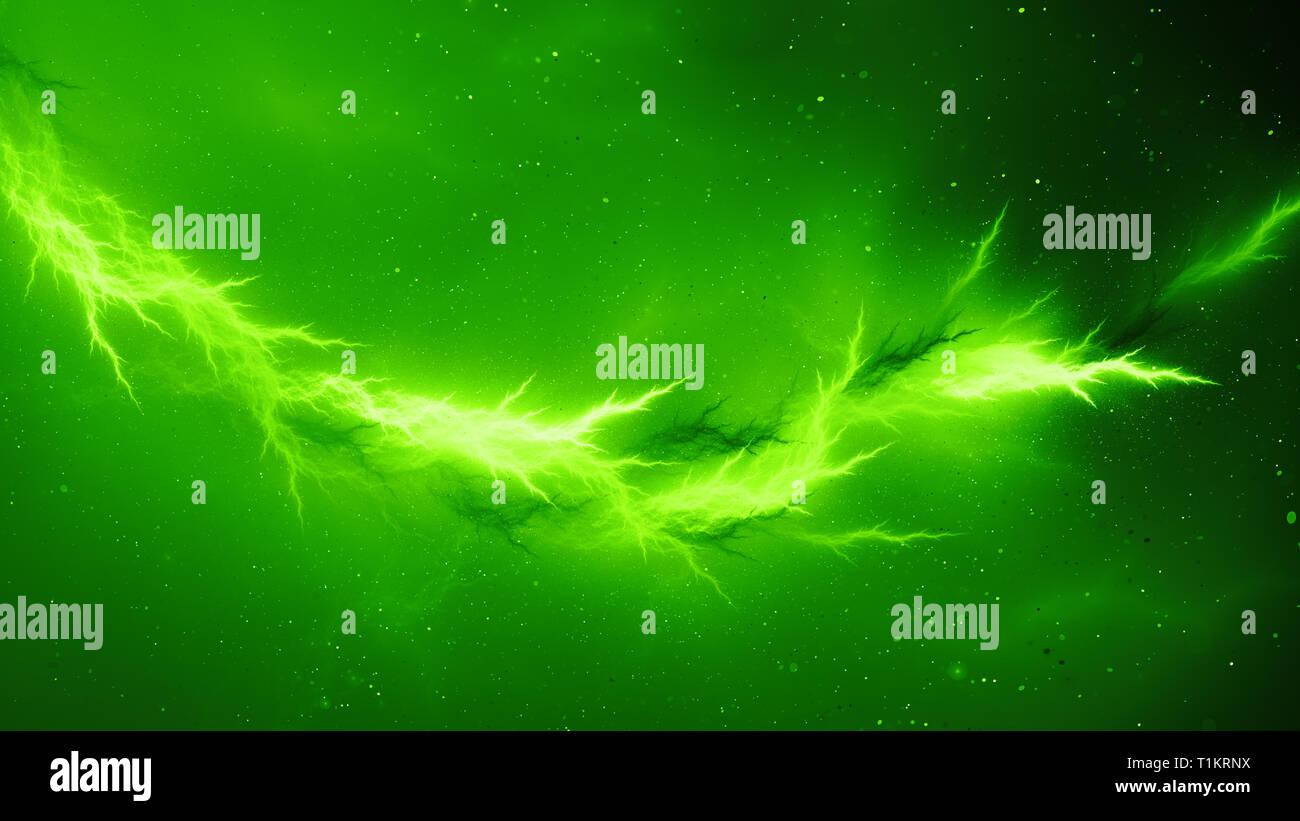 Grün leuchtende interstellaren Blitz, computer-generierte Zusammenfassung Hintergrund, 3D-Rendering Stockfoto