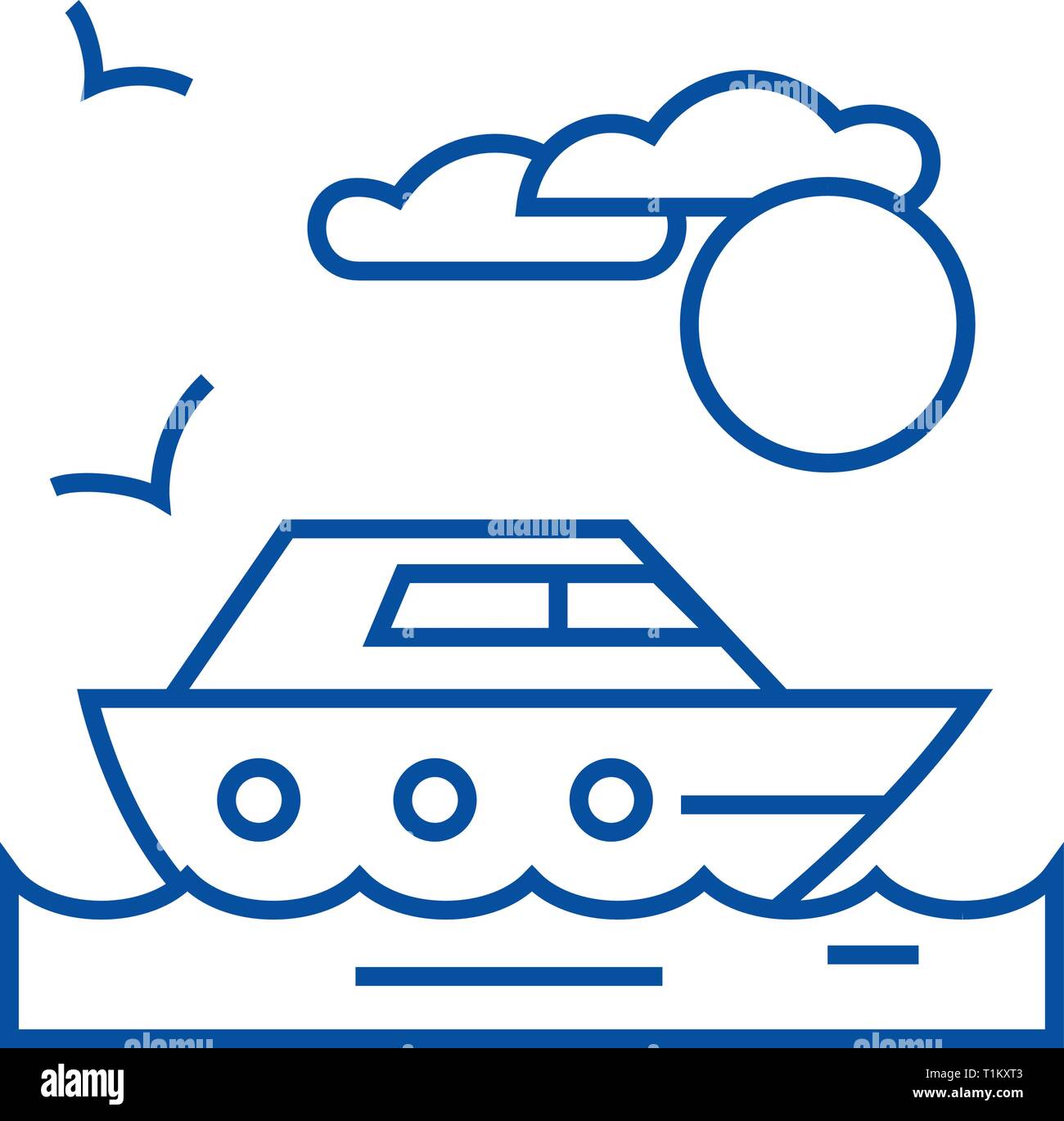 Reisen, Meer, yacht Symbol Leitung Konzept. Reisen, Meer, yacht Flachbild vektor Symbol, Zeichen, umriss Abbildung. Stock Vektor