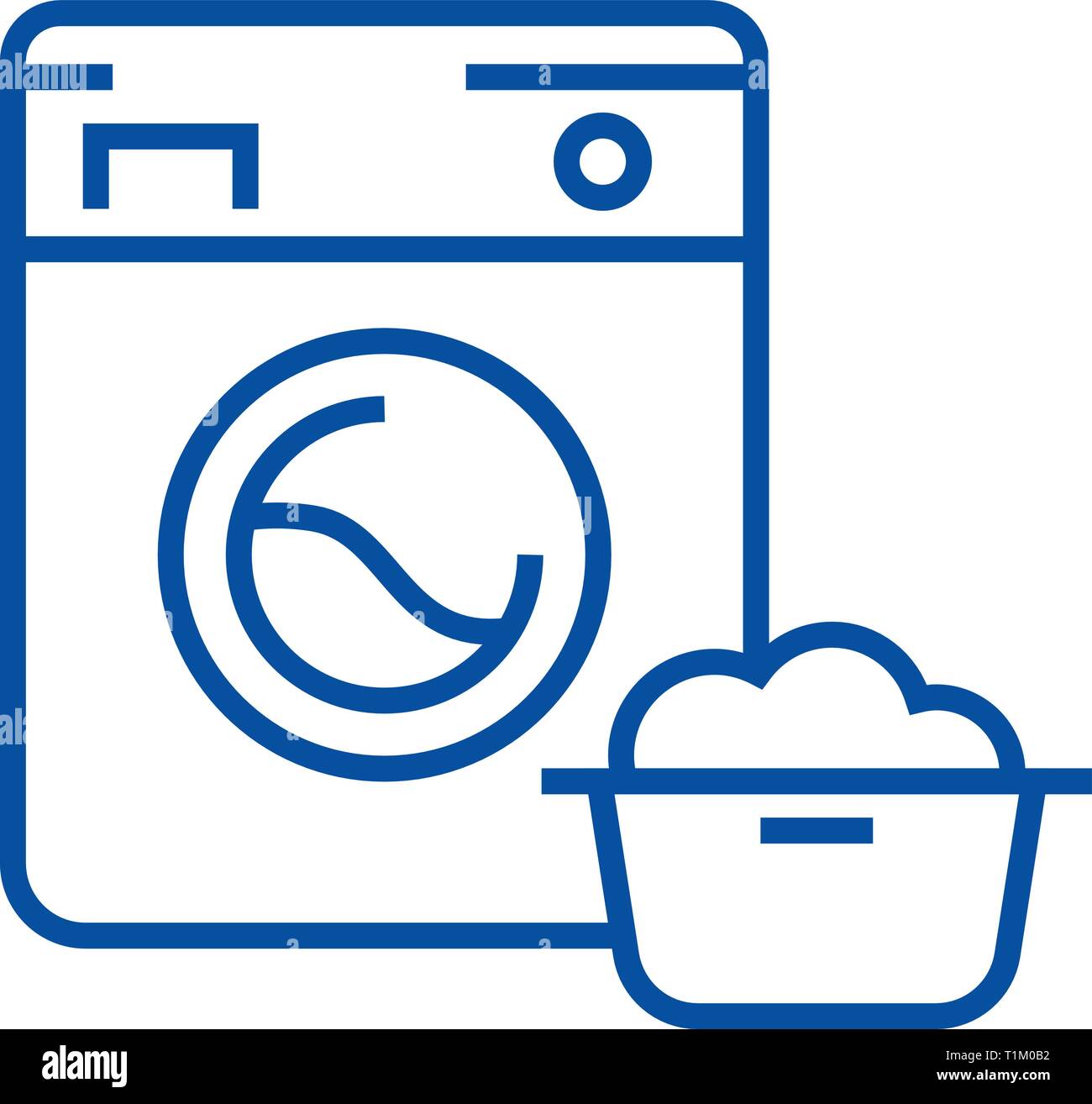 Waschmaschine, Wäsche Service line Symbol Konzept. Waschmaschine, Wäscheservice flachbild Vektor Symbol, Zeichen, umriss Abbildung. Stock Vektor