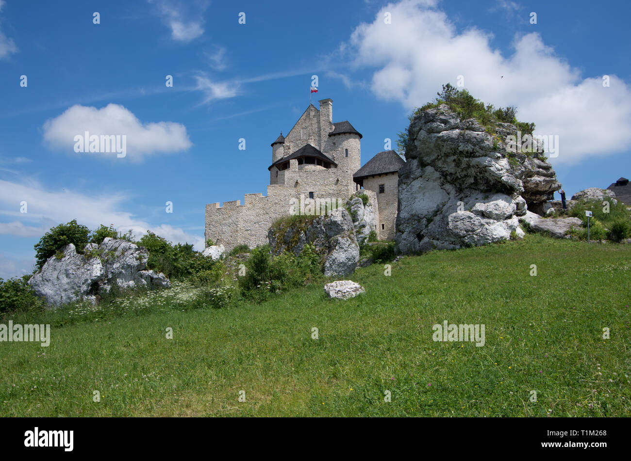 Panorama der mittelalterlichen Burg in Lindenberg Polen Stockfoto