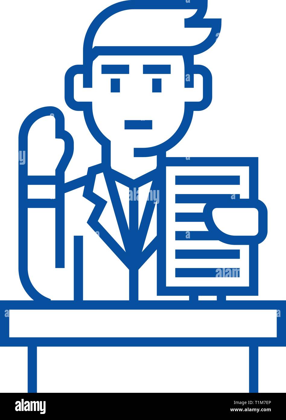 Dozent, Rede, professioneller Lautsprecher Symbol Leitung Konzept. Dozent, Rede, professioneller Sprecher flachbild Vektor Symbol, Zeichen, umriss Abbildung. Stock Vektor