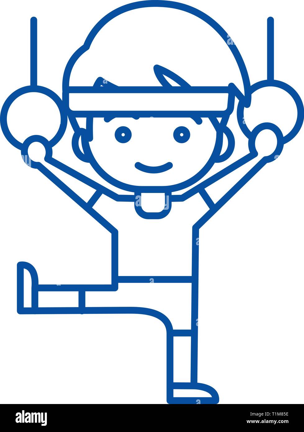 Mann, Aerobic, Gymnastik, Turnen ringe Symbol Leitung Konzept. Mann, Aerobic, Gymnastik, Turnen Ringe flachbild Vektor Symbol, Zeichen, umriss Abbildung. Stock Vektor