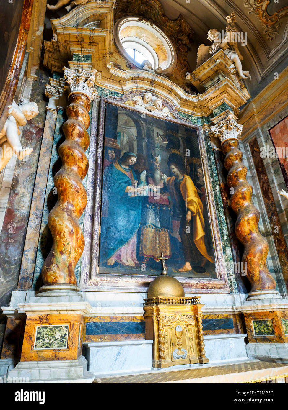 Lo sposalizio della Vergine (die Ehe der Jungfrau) von Pietro Vannucci als "Il Perugino" (1450 - 1523) - St St Gervasius und Protasius Kirche bekannt, Città della Pieve, Perugia, Italien Stockfoto