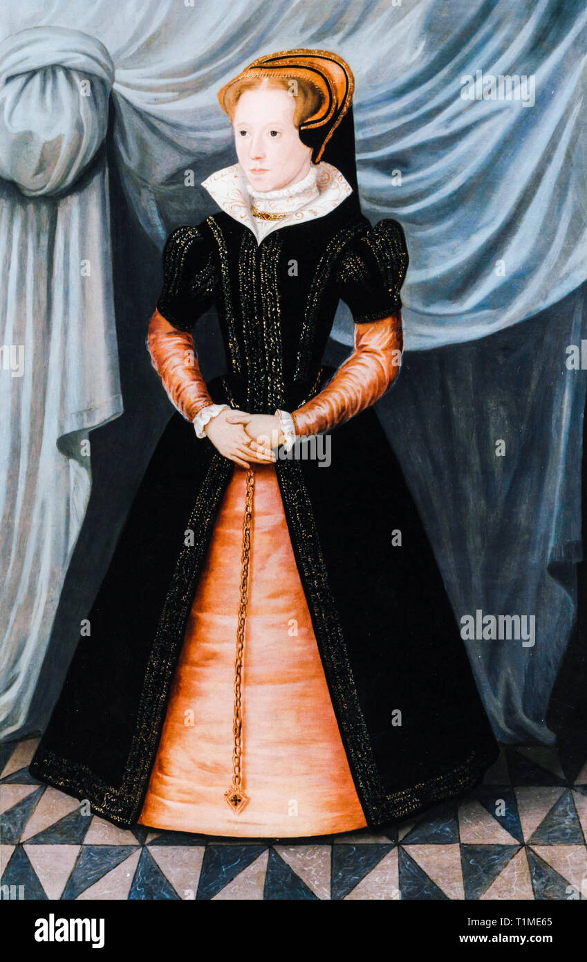 Königin Mary I. von England (1516–1558) „Bloody Mary“, Porträtgemälde eines Künstlers der englischen Schule nach Hans Eworth, um 1550 Stockfoto