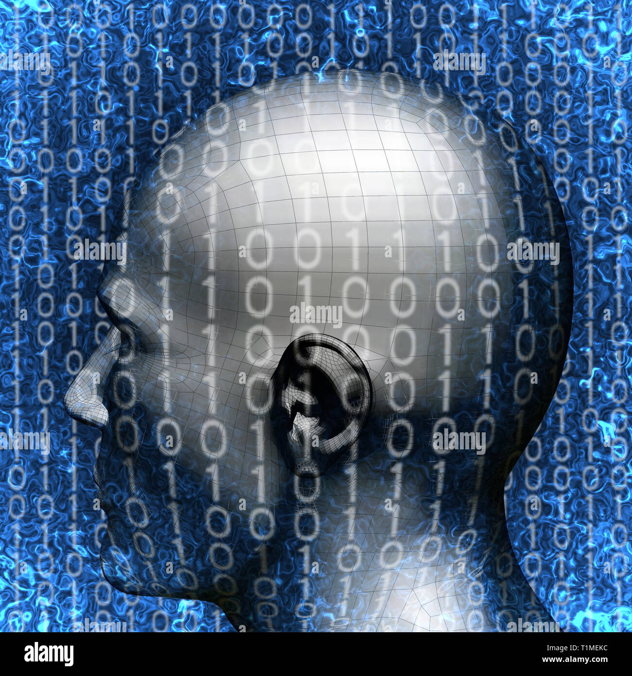 Männlichen humanoiden Kopf als Konzept für Künstliche Intelligenz, zukünftige Generationen von Menschen, cyberlife und digital erstellte Personas Stockfoto