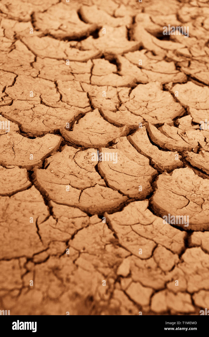 Sehr trockenes Gelände mit Rissen, globale Erwärmung und Dürre Konzept Stockfoto