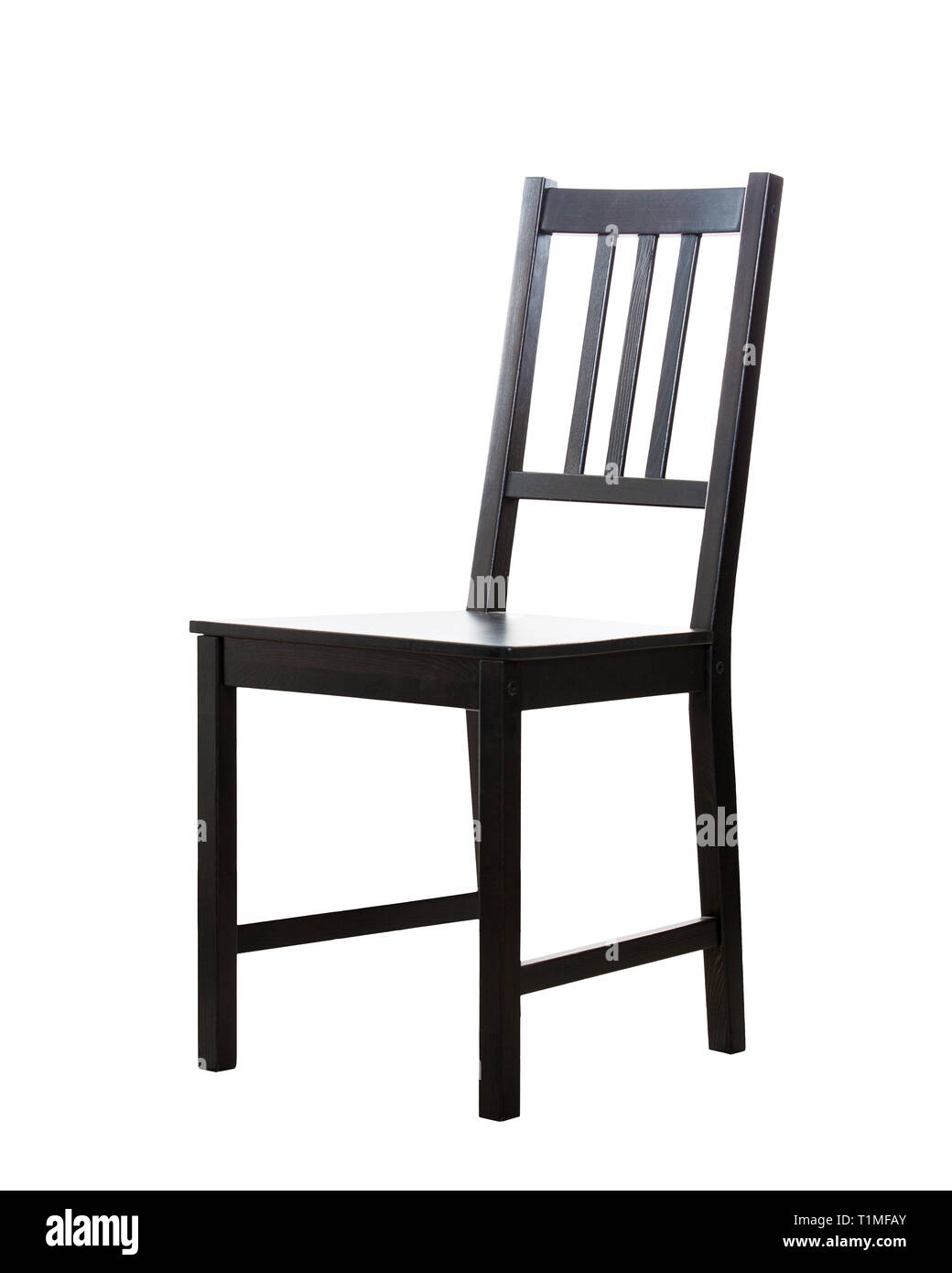 Komfortable schwarze Holzstuhl Seite Blick auf weißem Hintergrund. Stockfoto