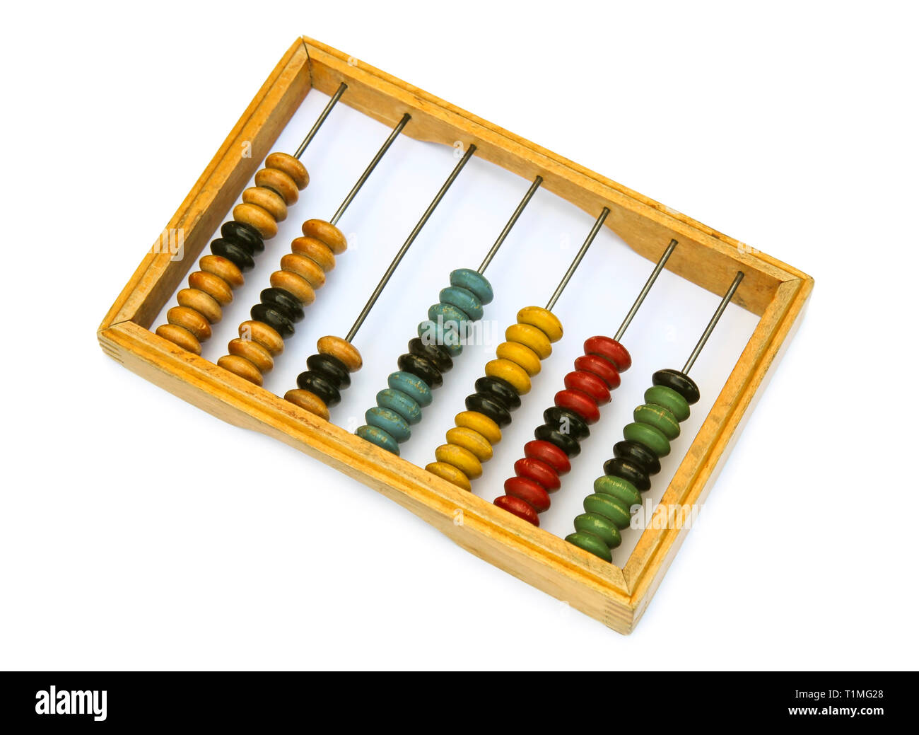 Alte hölzerne Abacus auf weißem Hintergrund Stockfoto